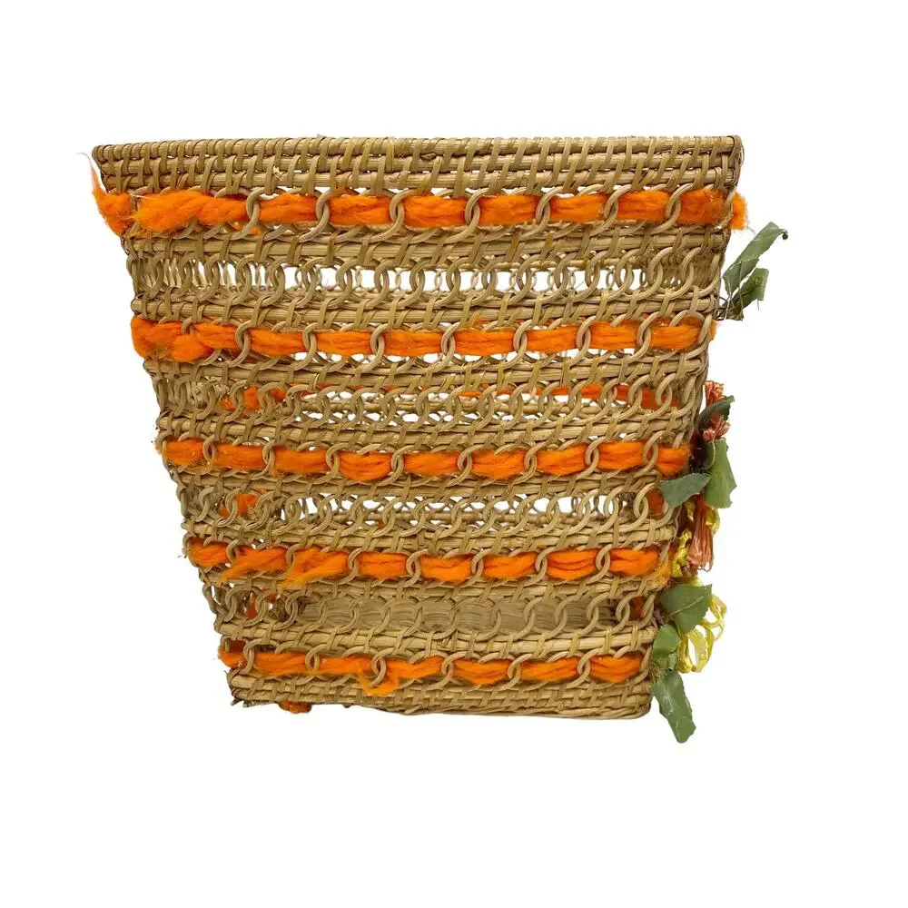 Vintage Straw Woven Square Floral Decor Bin Basket